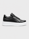 Apollo Moda Men's Titan Axis patent black sneaker with white chunky sole, main product photo
