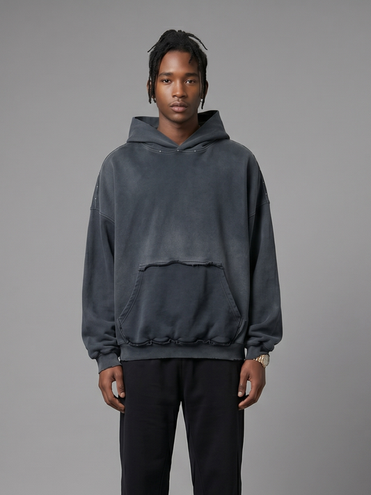 Reverse Pocket Design Distressed Hoodie
