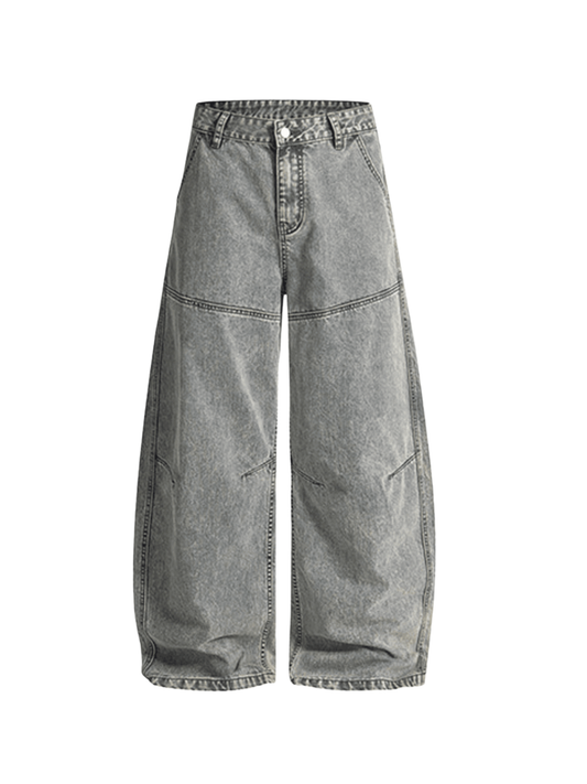 Washed Curved Blade Wide-Leg Denim Jeans