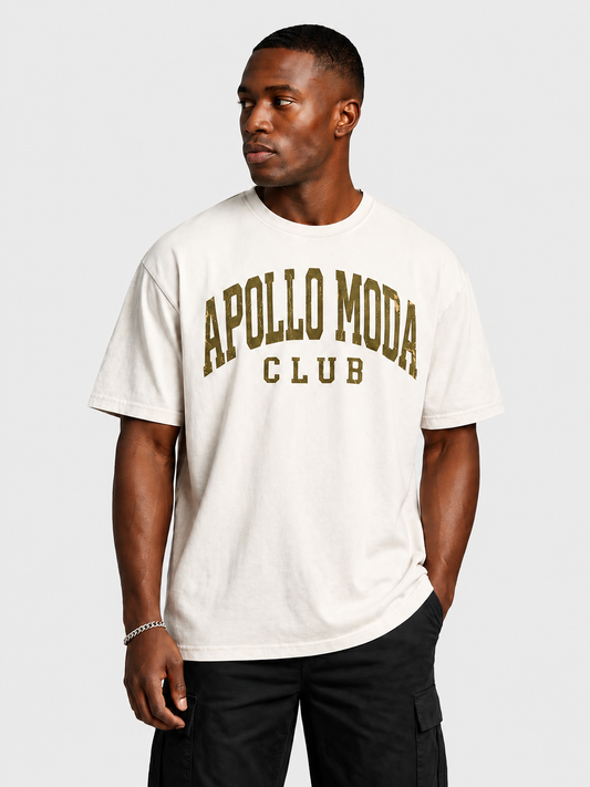 Club Gold Collegiate oversized tee in white by Apollo Moda, main product view