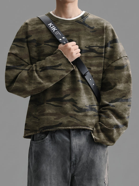 Washed Camo Cropped Crewneck Sweatshirt